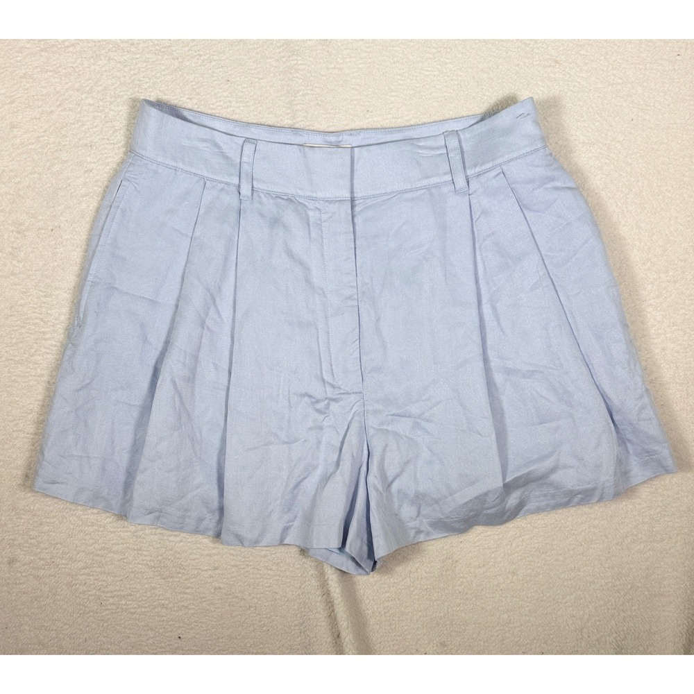 Club Monaco Pleated High Waisted Viscose Ramie Shorts Size 12 Light Blue